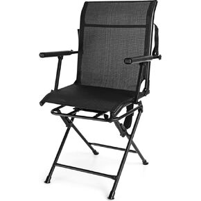 Tangkula 360-Degree Hunting Swivel Chair, Ground Blind Chairs w/Armrest & Mesh Back, Foldable Hunting Chairs w/Non-Slip Foot Pads & Steel Frame, Portable Hunting Seats for Camping, Hunting, Fishing