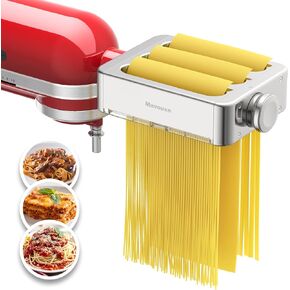 All Metal Pasta Attachment 3 In 1 Set For Kitchenaid Stand Mixer, Included Pasta Sheet Roller, Spaghetti Cutter, Fettuccine Cutter Maker Accessories And Cleaning Brush