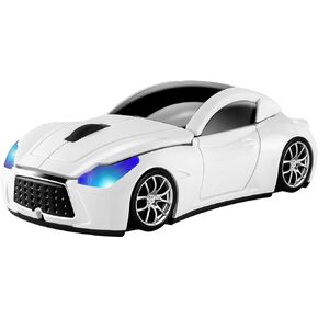 Usbkingdom Cool Sport Car Shaped 2.4GHz Wireless Mouse Optical Cordless Mice with USB Receiver for PC Laptop Computer 1600DPI 3 Buttons White