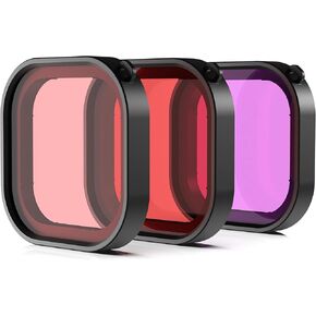 FiTSTILL [3 Pcs] Dive Filters for Hero 13 12 11 10 9 Official Waterproof Case&FiTSTILL Hero 13/12/11/10/9 Black Aluminum Alloy Case,Enhances Colors Various Underwater Video Photography Accessories