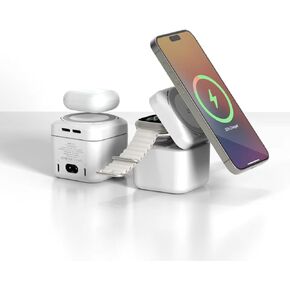 ISDT Mag-Safe Charger Stand,3 in 1 Wireless Mag-Safe Charger with 2x33W USB C Charge Ports for iPhone/Apple Watch/iPad/iPod,Portable Mag-Safe Charger for Home/Travel/Camp etc.