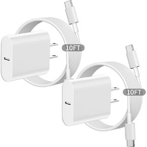 Charger for iPhone 16 15 Charger Fast Charging 10Ft,USB C to C Charging Cable with 20W USB C Fast Wall Charger Block for iPhone 16/16 Plus/16 Pro/16 Pro Max/15/15Pro/15Pro Max,iPad 12.9/11/10.9(2Pack)
