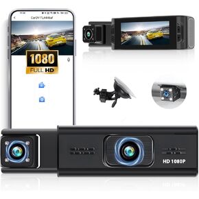 3 Channel Dash Cam Front and Rear Inside, 3.16" 1080P Dash Camera for Cars Three Way Triple Car Camera with APP Control,IR Night Vision,Loop Recording,G-Sensor,Parking Assistance,24 Hours Recording