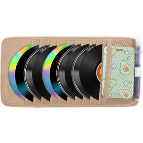 Car CD Holder Storage Case, Car CD Case Holder, Car Truck SUV Visor Organizer, Khaki Large Capacity CD Visor Case with 10 DVD Storage Sleeves 1 Mesh Pocket 1 Pen Holder Elastic Strap