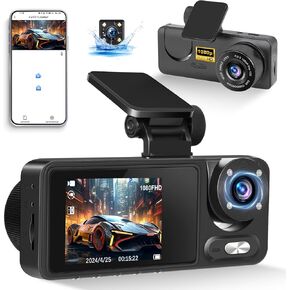 3 Dash Camera for Cars,4K Full UHD Car Camera Front Rear Inside with WiFi APP Control for Cars,Dashcams for Cars with IR Night Vision,Loop Recording,G-Sensor,24H Park Monitor Motion Detection