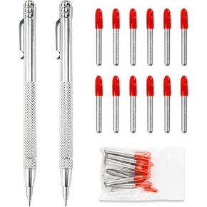 2PCS Tungsten Carbide Scriber with Magnet, Etching Engraving Pen Tool with Extra Head 12 Replacement Marking Tip for Glass Ceramics Metal Sheet