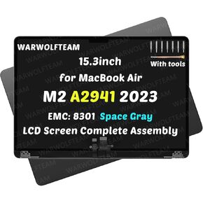 15.3inch Compatible with MacBook Air Mac14,15 A2941 2023 M2 MQKP3xx/A MQKQ3xx/A EMC 8301 Retina LCD 2880 x 1864 Screen Digitizer Replacement Complete Assembly(Space Gray)
