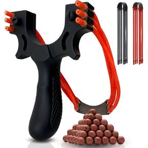 Black Matte Slingshot - Heavy-Duty, Lightweight, and Powerful Sling Shot for Adult - Includes 2 Rubber Bands (Red & Black) + 100g Clay Ammo - Sling Shot - Hunting & Shooting slingshots Slingshot kit