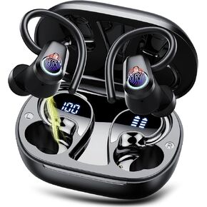 Wireless Earbuds, 2025 Ear Buds Bluetooth 5.3 Headphones Sport, 50H Playtime Bluetooth Earbuds, HD Stereo Noise Cancelling Earbuds, Dual LED Display, IP7 Waterproof Earphones Android IOS, Dark Black