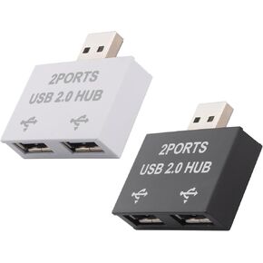 USB 2.0 Hub, USB Splitter 1 to 2 Out Adapter- 2 Pack, 2 Ports USB Expander, Fast Charging &480 Mbps Data Transfer for MacBook Air, Mac Mini, Tab, Printer, Hard Drive, USB Flash Drive, Keyboard- Black
