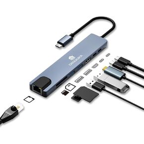 8 in 1 USB C HUB,USB C Multiport Adapter with 4K HDMI, PD100W, USB C Port,USB 3.0,USB 2.0, RJ45 Ethernet, SD/TF Card Reader, Docking Station Compatible with MacBook Pro/Air/Laptops/Dell XPS/iPad