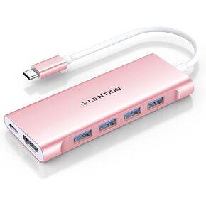 LENTION USB-C Multi-Port Hub with 4K HDMI Output, 100W PD, 4 USB 3.0 5Gbps Compatible 2023-2016 MacBook Pro, New Mac Air & Surface, Chromebook, iPhone 15, More, Stable Driver Adapter (C35, Rose Gold)