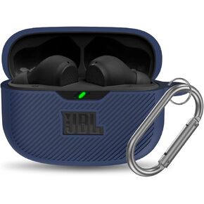 for JBL Vibe 200TWS/JBL Vibe Beam Case Cover, Silicone Protective Shock Cover Compatible with JBL Vibe 200TWS & JBL Vibe Beam True Wireless Headphones Charging Case with Carabiner(Blue)