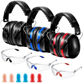 TrelaCo 3 Set 12 Pieces 28dB Shooting Ear Protection Earmuffs Ear Protection Safety Earmuffs Shooting Ear Protection Set (Including Earmuffs, Glasses, Earplug) for The Range, Shooting and Hunting