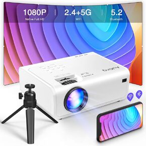 AuKing Projector with WiFi and Bluetooth, 2024 Upgraded Full HD 1080P 6D/4P-Keystone Projector, Home Theater Video Projector Compatible with HDMI/USB/AV/Smartphone/TV Box/Laptop