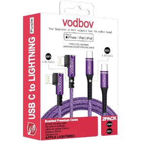 Cable USB-C to Lightning 90 Degree 2Pack 10ft 6ft iPhone Charger Fast Charging Cable Right Angle Cord (Cosmos Purple)
