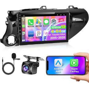 (4GB RAM 64GB ROM) Car Stereo Radio for Toyota Hilux 2015-2020 with CarPlay and Android Auto, 9 Inch Android 13 Touch Screen Bluetooth Radio, GPS Navigation, WiFi, HiFi Sound, FM Radio