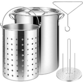 VIVOHOME 30 Qt. Stainless Steel Turkey Deep Fryer Pot with Basket, Turkey Rack and Rack Lifter for Outdoor Cooking, No Burner Included