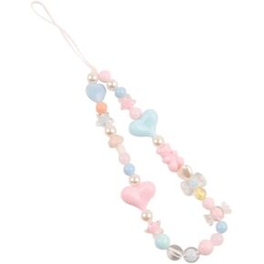 Phone Wrist Strap, Cute Beaded Phone Strap Aesthetic Phone Charms Bracelet Strap Lanyard Phone String Decoration Jewelry for Women (Candy Hearts)