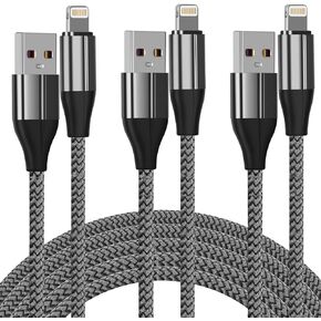 Lightning Cable 3 ft,3 Pack iPhone Charger Cable & Data Sync Fast 3 Foot Nylon Braided Cord Compatible with iPhone Xs max/xr/x/8/8 Plus/7/7plus/6/6s Plus/5s/5,iPad(Silver)