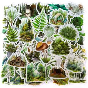 Forest Stickers Outdoor Adventure Stickers Bulk, Waterproof Vinyl Nature Stickers for Water Bottle, Laptop and Scrapbooking, Forest Trees Animals 50pcs Sticker Pack