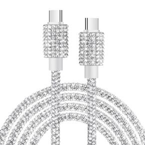 VOFUOE USB C to USB C Cable, Type C 60W Fast Charging Cable Bling Sparkling Diamond USB C Charging Cord for Women 4FT for iPhone 16/16 Pro/ 16 Pro Max, iPad 10th Generation, Galaxy S24-Silver