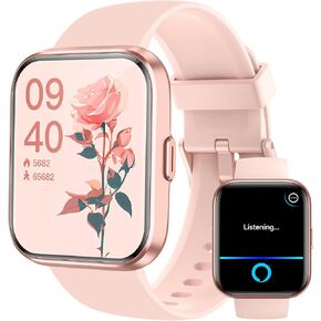 Smart Watches for Women Men Answer/Make Call, 1.8" Alexa Built-in Fitness Tracker, 24H Heart Rate, Blood Oxygen, Sleep, IP68 Waterproof, 100 Sport Mode Smartwatch for Android iOS Phone Gifts, Pink