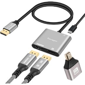 DisplayPort to Dual HDMI Adapter (Dual 4K@60Hz), DP Port to HDMI 1 in 2 Out Splitter Extended Display MST 1 DP Male to 2 HDMI Female for Dual Monitors, DP Source to 2 HDMI for PC, Graphics Card-2Feet