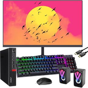 Lenovo ThinkCentre M910q Tiny Desktop Computer with Monitor 21.5'' FHD, 6th Gen Intel Core i5, 16 GB RAM, 256 GB SSD, DisplayPort, USB 3.0, Speaker, Keyboard & Mouse, Windows 10 Pro(Renewed)