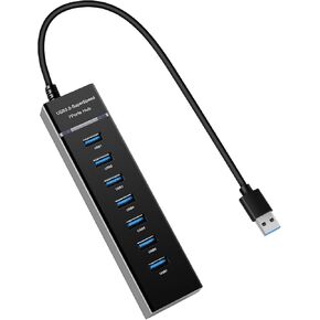 USB Hub3.0, YaimhSound 7-Port USB Extender, USB 3.0, 2.0 Splitter Adapter for Laptop,PC, Keyboard, Mouse, Dell, HP, Lenovo, Mac, Acer, Surface Pro and More USB Devices(1ft)