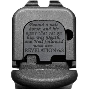 Milspin Slide Back Plate Compatible with Glock Gen 1-5 | Bible Verses | Veteran Crafted I Stainless Steel I Made in USA (Revelation 6:8, Models G43 G43x G48)