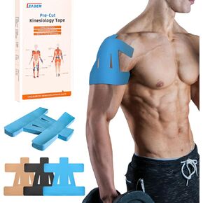 Precut Kinesiology Tape for Shoulder, 10 Pcs - Shoulder Support & Stability, Shoulder Pain Relief Athletic Tape - Waterproof & Elastic, Breathable Hypoallergenic Latex-Free Tape, Blue