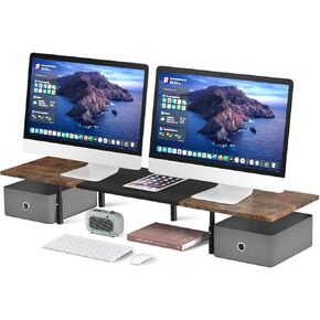 Suptek Dual Monitor Stand Riser with Two Drawers,Monitor Riser for 2 Monitors with Storage, Extra Large Storage for 2 Monitors, Multifunctional Desktop Organizer,Desktop Oraganizer Computer,Laptop,Printer,TV