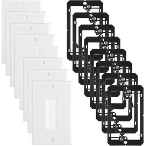 8 Pack Brush Wall Plate with Low Voltage Mounting Bracket, Cable Pass Through Insert for Wires, Flush Mounting Wall Plate, Pass Through Wall Plates for Networking, HDTV, Coaxial Cables, Speaker Wires