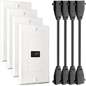 GearIT 4-Pack, 1-Port HDMI Wall Plate Outlet, Single Gang for Wall Outlet, Wall Plate, HDMI Jack, HDMI Insert, Faceplate, Wall Mount Plate in White, 4-Pk