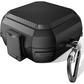 Compatible with Powerbeats Pro Case Cover, Military Carbon Fiber Powerbeat Pro Case, Four-Corner Wrapping and Safety Lock 360° Protect Your Powerbeats Pro with Keychain, Black