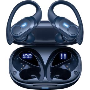 Wireless Earbuds Bluetooth Headphones Ear Buds 70H Playback Digital Display Wireless Charging Case Deep Bass Wireless Earphones Over Ear Sport Waterproof Bluetooth Headset for Workout Running Blue in Saudi Arabia