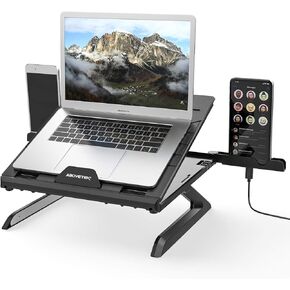 AboveTEK Genie Book Laptop Stand Riser - 9 Height/Angle Adjustable, Portable Laptop Riser Foldable to 11x11x1" - Fits 6" to 17" Laptop & 2 Extra Phone Holders - Ideal Gift for Family(Black)