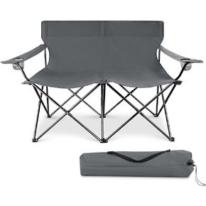 Joyfair Outdoor Double Camping Chair, Folding Loveseat for Adults & Kids, Extra Wide Portable Chair with Heavy Duty Steel Frame for Lawn Beach Camp, with Carrying Bag, Cup Holders & Armrests (Grey)
