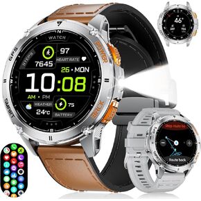 FOXBOX Smart Watch for Men with GPS, LED Flashlight, 530mAh Extra Large Battery, 1.43'' AMOLED Military Smartwatch Answer/Make Call with Heart Rate SpO2 Sleep Monitor for Android iOS Silver
