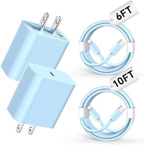 USB C Charger Compatible with iPhone Charger 2Pack 20W Type C Wall Phone Charger with 6/10FT Fast Charging Cable Compatible with iPhone 14/13/12/11 Pro/iPad/Pro Max/Plus/XS/XR/X/SE/8 Charger Blue