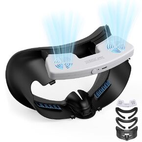 Upgrade Facial Interface Cooling Fan for Meta Quest 3, Breathable Ice Silk Cotton and Soft PU Leather Face Pad Compatible with Oculus Quest 3, Adjustable Fan to Relieve Lens Fogging (3 Speeds)