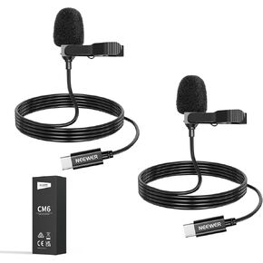 NEEWER Mini USB C Lavalier Microphone 2 Pack Compatible with iPhone 16 15 Pro Max Android Phone Tablet PC, Clip On Omnidirectional Condenser Lapel Mic with 2m/6.6ft Cable