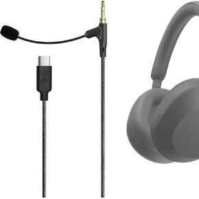 Geekria Boom Mic Headphones Cable Compatible with Sony WH-1000XM5, Skullcandy Crusher ANC 2, Beats Solo 4, USB C Jack Replacement Cord with Boom Microphone for Gaming & Meeting (5.6 ft)