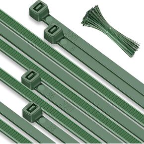 10 Inch PA66 Green Zip Ties, 100 Pcs Wide Heavy Duty Plastic Wire Ties with 42 Lbs, Premium Self-locking Nylon Cable Ties Decoration Tie Wraps for Outdoor Indoor Gardening Fence Farming Grid Wall