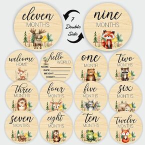 Monthly Baby Milestone Animals Wooden Discs – Newborn Photography Props for Baby Announcement Sign, Monthly Milestones,Hello World Newborn Sign, Gift for Baby