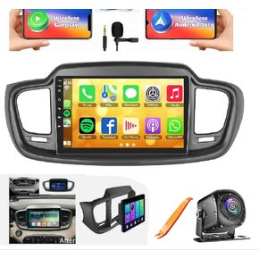 9 inch Car Stereo Radio for Kia Sorento MK3 2015-2020 Upgrade,8Core 4G+64G Android Car in-Dash GPS Navigation Unit QLED Touchscreen Multimedia BT Player with Wireless Carplay,Android Auto,Mirrorlink