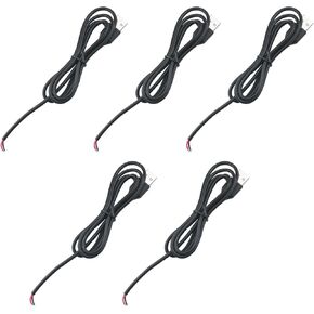 5PCS 5V Black USB Plug Power Cord Cable Length 1 metre 2 Pole Open Bare Extension Cable for DIY Repair Cable Small Appliance Light Strip Power Adapter USB Socket Panel