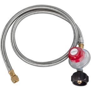 GasSaf 5 Feet Stainless Steel Braided 20 PSI Adjustable Propane Regulator Hose with QCC-1/Type,Gas Grill LP Regulator for Burner, Turkey Fryer, Forge, Smoker and More