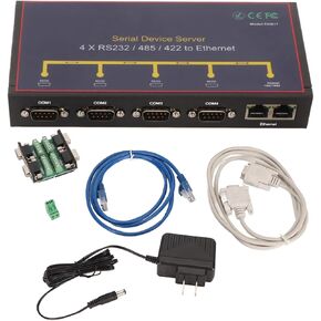 Zyyini RS232 RS485 RS422 to Ethernet Converter, 4 Port Serial Device Server Converter 10 100Mbps RJ45 Port Industrial Grade Serial Server, Serial to Ethernet Converter (US Plug)